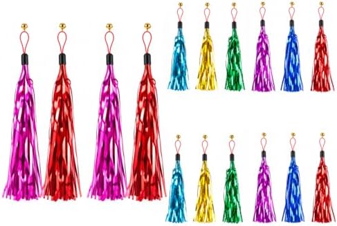 LUOZZY 16Pcs Cat Teaser Wand Refill Metallic Foil Tassel with Bell, Random