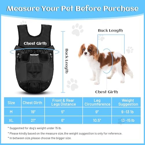Petmolico Pet Dog Carrier Backpack, Adjustable Dog Legs-Out Front Backpack, Hands-Free Cat Pup Front Carrier Travel Bag, Easy-fit for Traveling Hiking for Small Medium Dogs, XL, Black