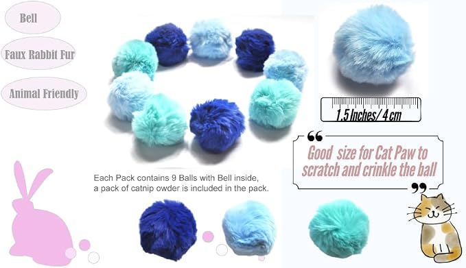 Cat Toys Ball Furry Ball with Rattle Bell Catnip for Cats Easter Gift (Blue (with Bell))