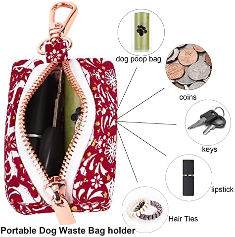 ARING PET Dog Waste Bag Dispenser, Cotton Doggy Poop Bags Holders Attach to Any Leashes, Portable Washable Christmas Pet Waste Pouch Dispenser with Metal Zipper