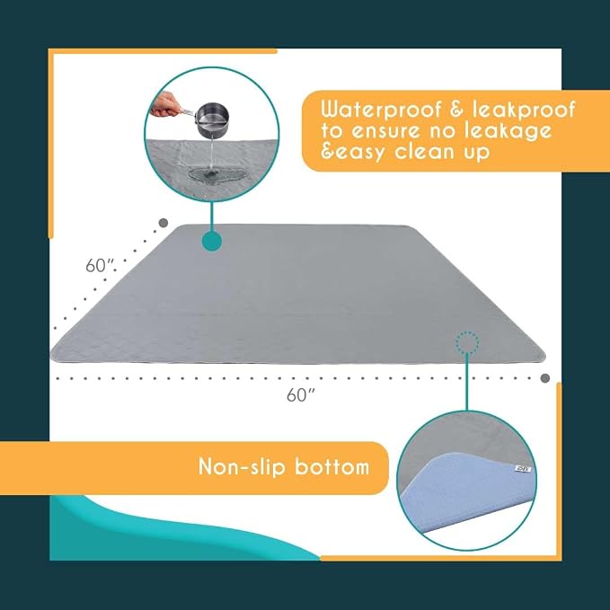 rocket & rex Premium XL Non-Slip Washable Dog Playpen Mat (60"x60") | For whelping, potty training & travel. OEKO-TEX certified, chemical-free.
