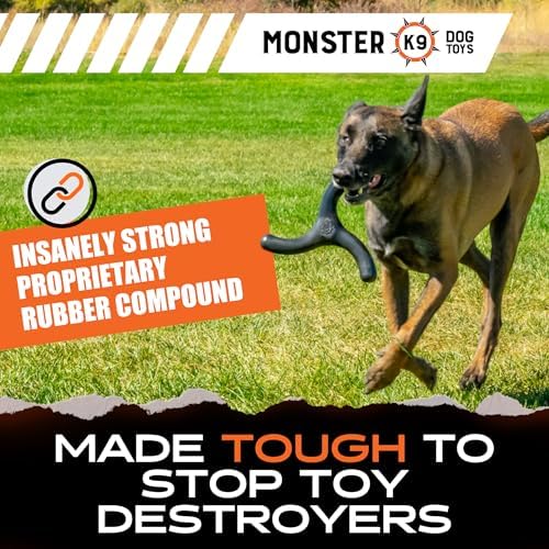 Monster K9 Indestructible Dog Toy – Lifetime Replacement - Durable Chew Toy for Aggressive Chewers - Safe Non-Toxic Natural Rubber - Chew, Tug & Fetch - Tough, Heavy Duty - Med/Large Breed, 8” Wide