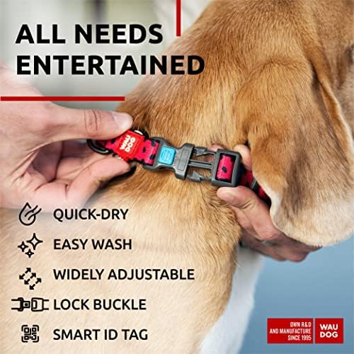 WAUDOG Adjustable Nylon Dog Collar for Large Small Medium Set with QR Tag