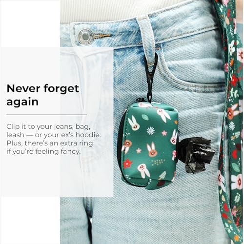 KIKI & RIKI Premium Dog Poop Bag Holder, Waste Bag Dispenser with Leash Clip, Artist-Designed Print (Designed in Georgia), Includes 1 Starter Roll of Bags, Fits Standard Rolls, Green (Berry Forest)
