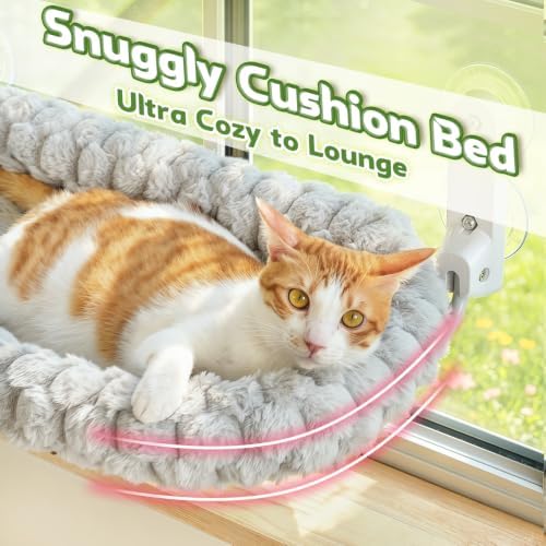 AMOSIJOY Foldable Cat Window Perch with Cloud-Soft Cushion Bed, XL Gray
