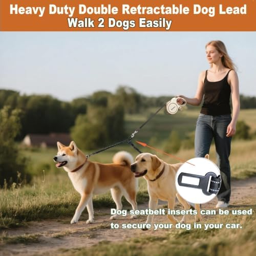Retractable Dog Leash,16ft Retractable Lead with Bungee Leads for 2 Dogs,Double Leash with Dog Safety Harness Buckle, Extendable Lead 5m for Medium Large Dogs (Coffee Brown, 5m)
