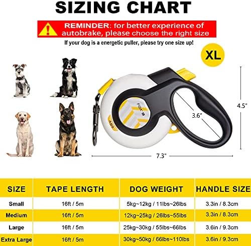 Fida AutoBrake Heavy Duty Retractable Dog Leash, 16 ft, for Strong Pullers