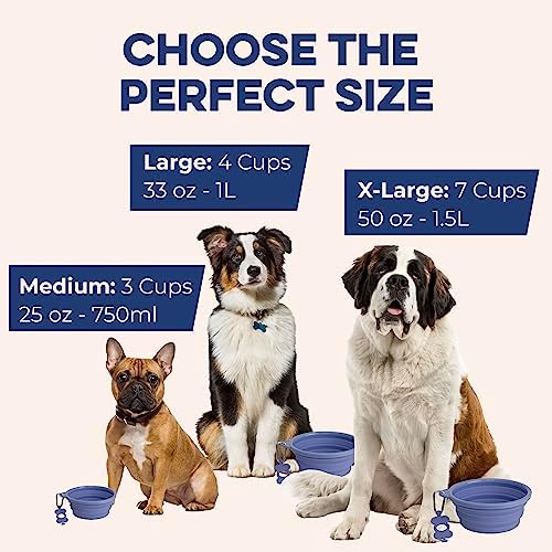 Bonza Collapsible Dog Bowl - Portable Travel Water Bowl for Dogs - Dishwasher Safe Silicone Pet Dish - Collapsible Pet Dish with Carabiner Clip - 50 Oz, X-Large, Navy Blue