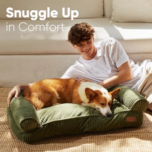 FUKUMARU Dog Couch Bed, Corduroy Cozy Cat Bed, Waterproof, Washable Cover