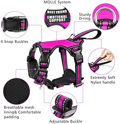 WINSEE Pet Harness Collar and Leash Set, All-in-one Reflective Dog Harness No Pull with Adjustable Buckles for Puppies, Small, Medium, Large, and Extra-Large Dogs (Large, Rosy)