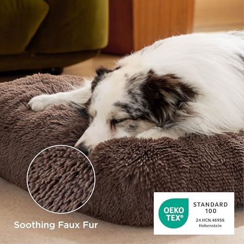 Bedsure Washable Large Dog Bed for Crate, Faux Fur Dog Crate Pad for Large Breed, Plush Soft Comfort Dogs Sleeping Mat, Anti-Slip Pet Kennel Pad, 35" x 23", Dark Brown