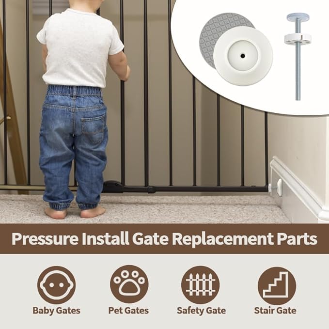 12MM Baby Gate Extender Extension, 4 Pack Baby Gate Replacement Parts, M8 Replacement Bolt Part for Child Safety Pressure Mounted Safety Gates with Wall Protector for Stairs Cup Guard