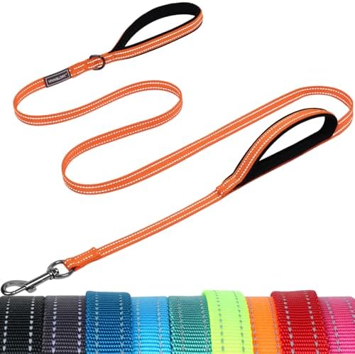 VIVAGLORY Double Handle Dog Leash Twingrip, 6ft x 1/2in, Orange