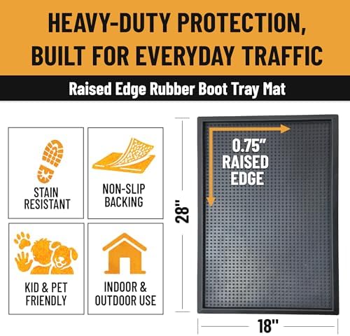 Ottomanson Indoor/Outdoor Boot Tray Non-Slip Doormat Modern Entryway Mat for Entryway Patio Backyard Garage, 18" x 28", Black