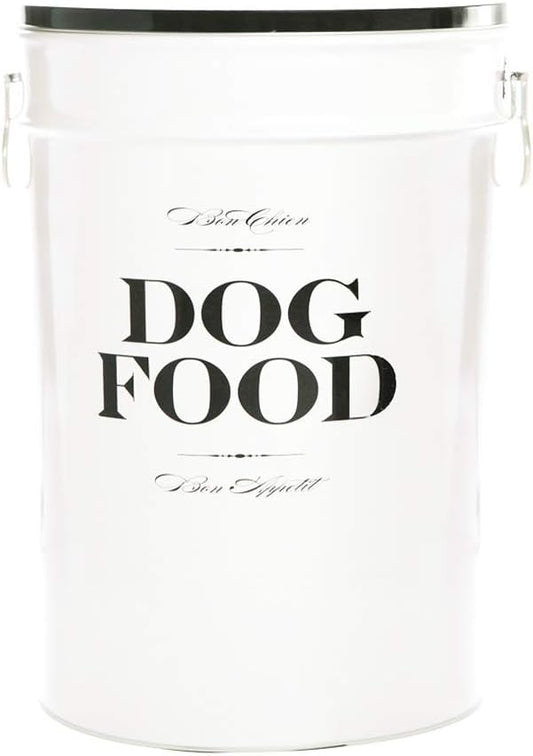 Harry Barker Bon Chien Dog Food Storage Canister – Medium 6.5 gallons, Airtight Stainless Steel Pet Food Container, Stylish Kitchen Counter Dog Kibble Storage with Easy-Open Lid - White