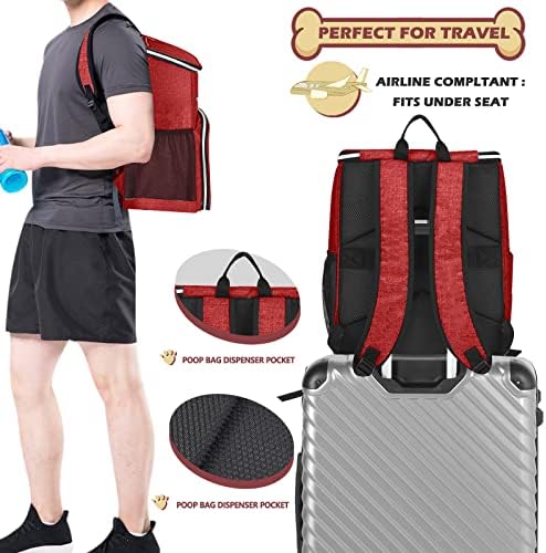 BAGLHER 丨Dog Travel Bag Backpack, Airline Approved Pet Supplies Backpack, Dog Travel Backpack with 2 Silicone Collapsible Bowls and 2 Food Baskets Red