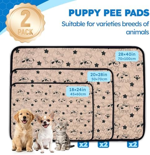 2 Pack Washable Pee Pads for Dogs, Absorbent Reusable Puppy Training Pads, Leakproof, Non-Slip, Waterproof Cat Doggie Pad Pet Potty Mat for Indoor&Outdoor, Whelping, Crate, Coffee 20"x28"