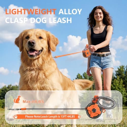 Lightweight and 13Ft Retractable Dog Leash - Anti-Entanglement and one-Hand Brake, Easy to Control - Durable Dog Leash, Designed for Women, Suitable for Small/Medium Dogs - Comfortable Grip