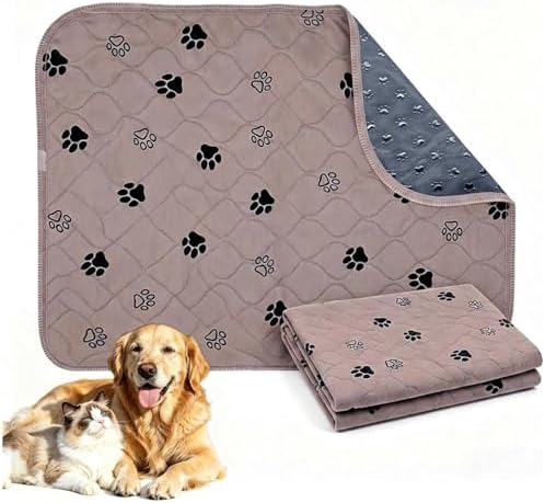 Puppy Pee Pads with Pheromones,Washable and Reusable Pee Pads for Dogs,Waterproof and Leak-Proof,Non-Slip Base Training Pads Suitable for Home,Travel and Dog Crates(Brown Paw,S:23.6*15.7in)