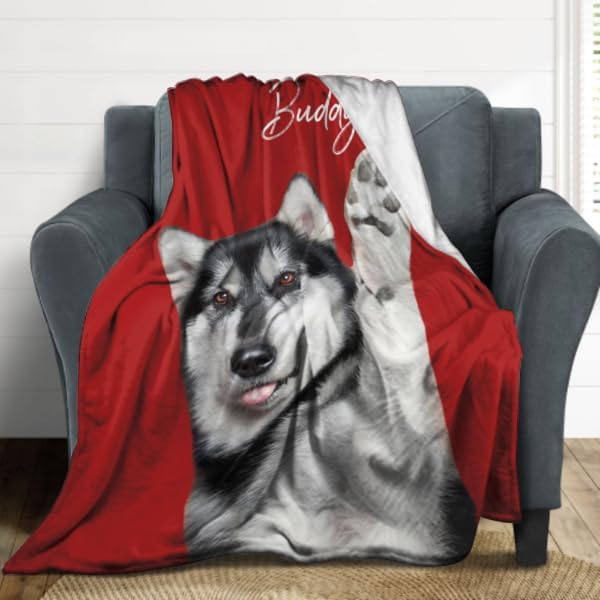 Personalized Dog Portrait Blanket, Custom Pet Blanket with Photo and Name, Customized Dog Cat Picture Blankets for Pet Lover, Birthday, Christmas, Pet Memorial Gift for Cat Dog Lovers 60"x80"