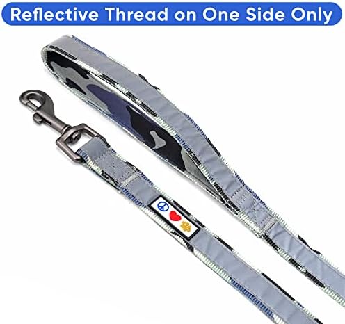 Pawtitas Camo Grey Dog Leash 6 ft Custom ID Lead for Dogs & Puppies Reflective Comfortable Padded Handle Embroidered Name & Phone Number