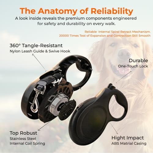 16ft Retractable Dog Leash for Medium Dogs up to 66 lbs, Black