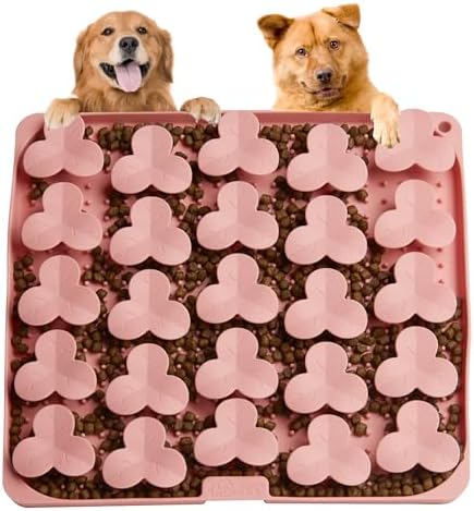 Puzzle Feeder Snuffle Mat for Dogs, Lick Mat for Dogs to Slow Down Eating, Dog Puzzle Toys for Large and Medium Breed Dogs, Silicone Dog Bowls for Dry, Wet, Raw Food, Pink