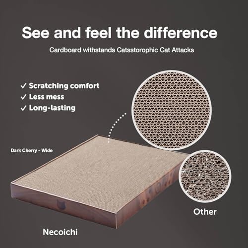 Necoichi Cardboard Cat Scratcher Bed for Indoor Cats - Cat Scratching Board (16" Wide, b.Dark Cherry Lounge)