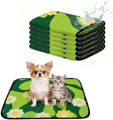 Qeils Reusable Puppy Pads for Small Dogs, Washable Pee Pads with Non-Slip , Absorbent Leakproof Mat for Crates, Playpens, Pet Beds & Whelping, Indoor Potty Training Grass Green, 18"x24", 6 Pack