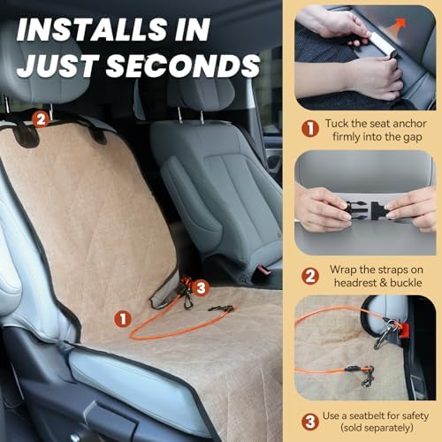 VIVAGLORY Dog Front Seat Cover Car Seat Protector, S, Heather Khaki, 2Pack