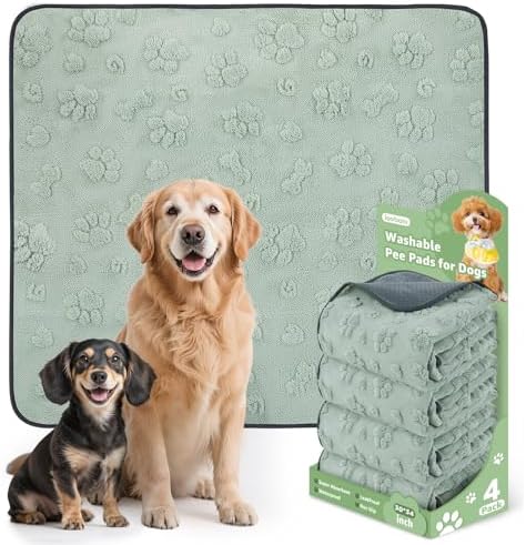 LOOBANI 4 Pack Washable Pee Pads for Dogs, Floor, Whelping, 30"x34"