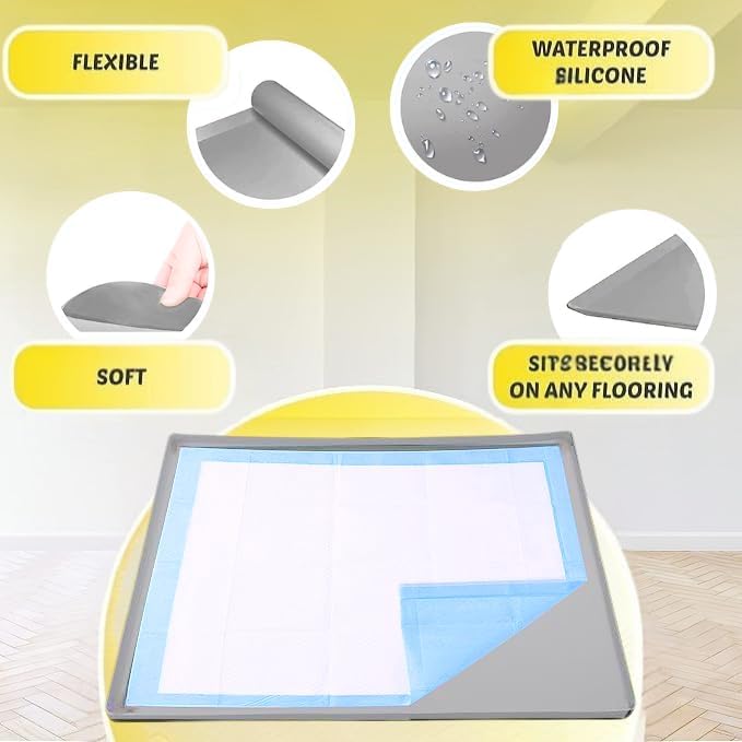 TidyFriend Dog Pee Pad Holder Tray Fits for 36” x 36” Wee Wee Pee Pads - Stable Grip, Quick-Wipe Silicone Surface Dog Potty Tray Holder for Indoor Flooring Protection (Light Grey)