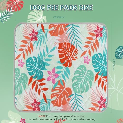 BVAGSS Washable Pee Pads for Dogs, 2 Pack Reusable Leakproof Puppy Wee Wee Pad, Non-Slip Waterproof Pet Training Pads, Super Absorbent Whelping Pads XH081 (Green Palm Leaves, 24X24 Inch (Pack of 2))