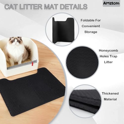 Cat Litter Mat,30x22in Cat Litter Trapping Mat for Litter Box With Double Layers,Non Slip Waterproof Urine Proof Litter Catcher Mat,Scatter Control Kitty Litter Rug Cat Supplies,Black