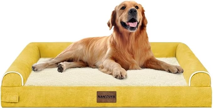 NANUYA Orthopedic Dog Bed for X-Large Dogs, 40 x 32 Inch, Ginger | Egg crate foam for joint support, 3-sided bolster pet sofa, waterproof lining, washable cover, and non-skid base