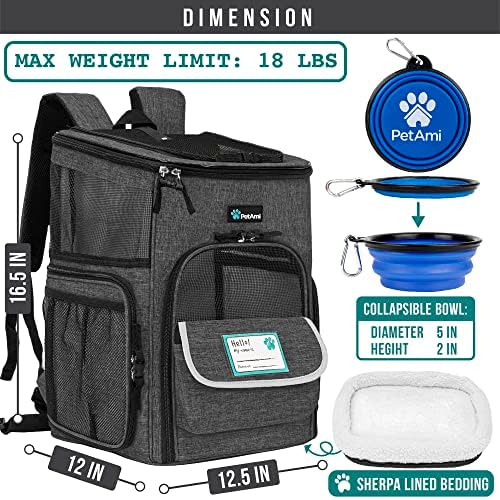 PetAmi Dog Backpack Carrier, Airline Approved 4-Way Entry Cat Bag, Charcoal