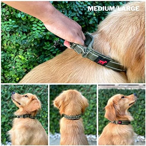 Tuff Pupper Heavy Duty Dog Collar with Handle | Ballistic Nylon Heavy Duty Collar | Padded Reflective Dog Collar with Adjustable Stainless Steel Hardware | Convenient Sizing for All Breeds