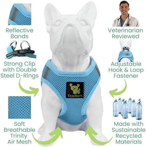 EcoBark Step in Dog Harness Small Blue Fully Adjustable Double Padded Step in Dog Harnesses (Small, Sky Blue)