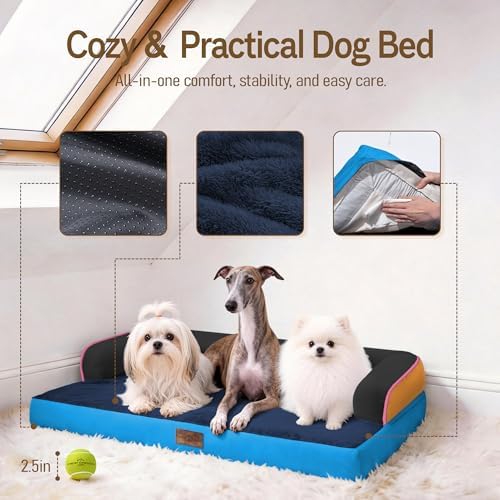 Comfort Expression Washable Dog Bed with Bolster for Medium to Large Dogs