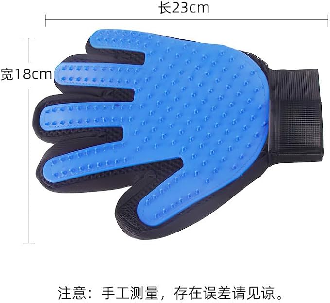2 Pack Left & Right Hand Pet Grooming Gloves, Soft Rubber Deshedding Brush Mitt, Adjustable Strap Fur Remover for Small Medium Large Dogs and Cats,Blue