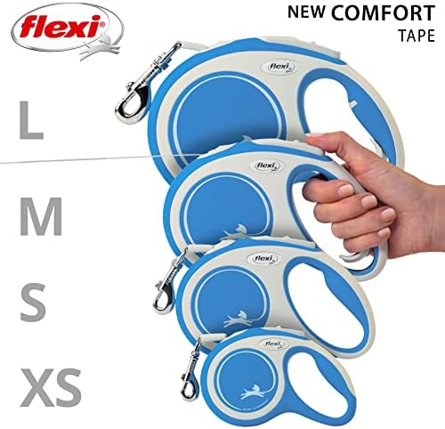 Flexi New Comfort Tape Grey & Blue Medium 5m Retractable Dog Leash/Lead for Dogs up to 25kgs/55lbs