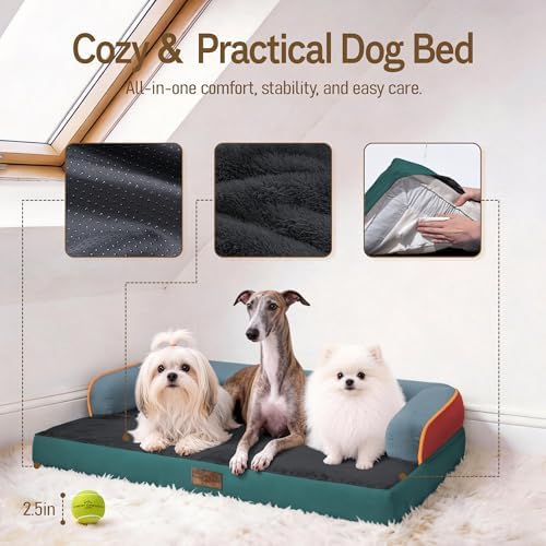 Comfort Expression Washable Dog Bed with Bolster for Medium to Large Dogs