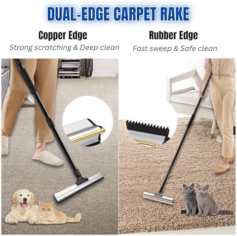Carpet Rake for Pet Hair Removal & Fluffing Matted Carpet
