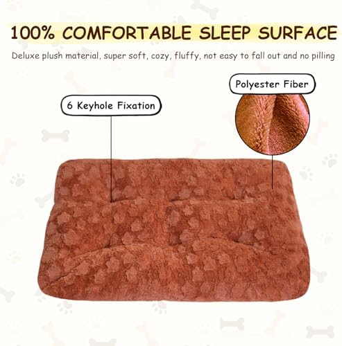 Washable Dog Bed for Small to Large Dogs, Calming Anti Anxiety Medium Dog Bed, Deluxe Plush Faux Fur Crate Beds, Comfy Fluffy Kennel Pad Pet Sleeping Mat with Non-Slip Bottom, 30"x20", Brown