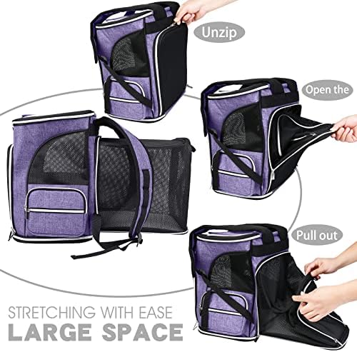 BAGLHER Expandable Pet Carrier Backpack，Pet Backpack for Small Cats Puppies Dogs Bunny, Airline-Approved Ventilate Backpack for Travel, Hiking and Outdoor Use. Purple