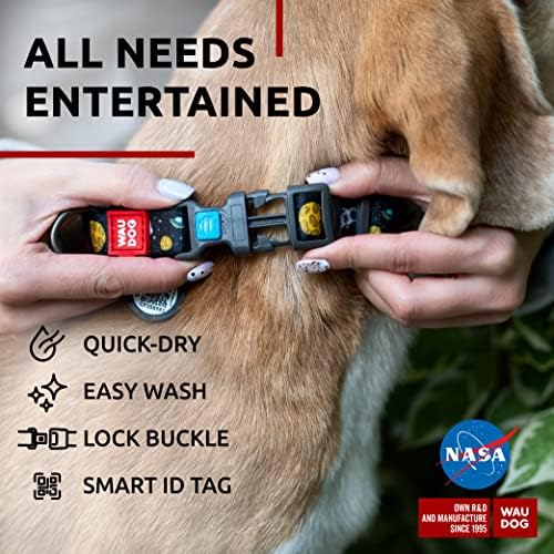 WAUDOG Adjustable Nylon Dog Collar for Large Small Medium Dogs with QR Tag