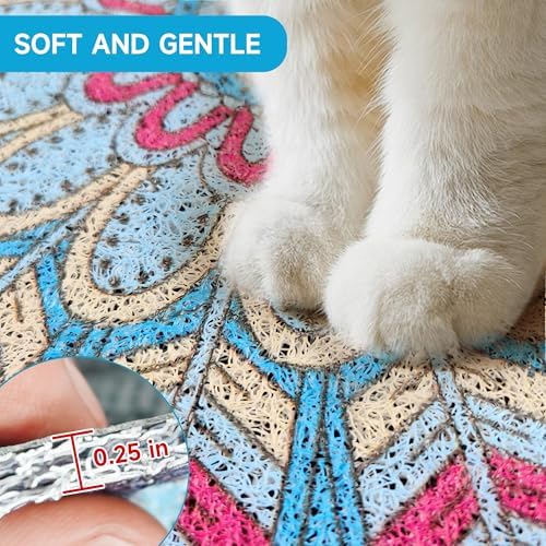Cat Litter Mat, 35" x 23" Litter Box mat, Traps 100% Litter, Non-Slip Kitty Litter Trapping mats, Large Cute Litter mat, Easy Clean for Scatter Control, Bohe cat Food mat, Urine Waterproof