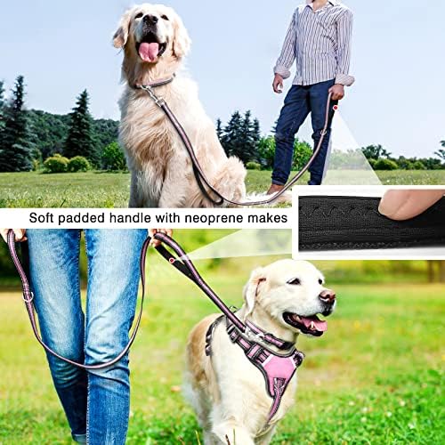 WINSEE Pet Harness Collar and Leash Set, All-in-one Reflective Dog Harness No Pull with Adjustable Buckles for Puppies, Small, Medium, Large, and Extra-Large Dogs (Medium, Pink)