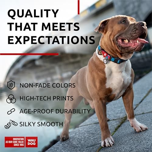 WAUDOG Adjustable Nylon Dog Collar for Large Small Medium Dogs with QR Tag