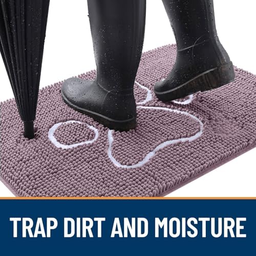 OLANLY Dog Door Mat for Muddy Paws 30x20, Paw Print Design Chenille Mud Mat